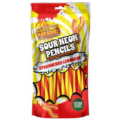 Candy Paradise Sour Neon Pencils Strawberry Lemonade Vegan 130g