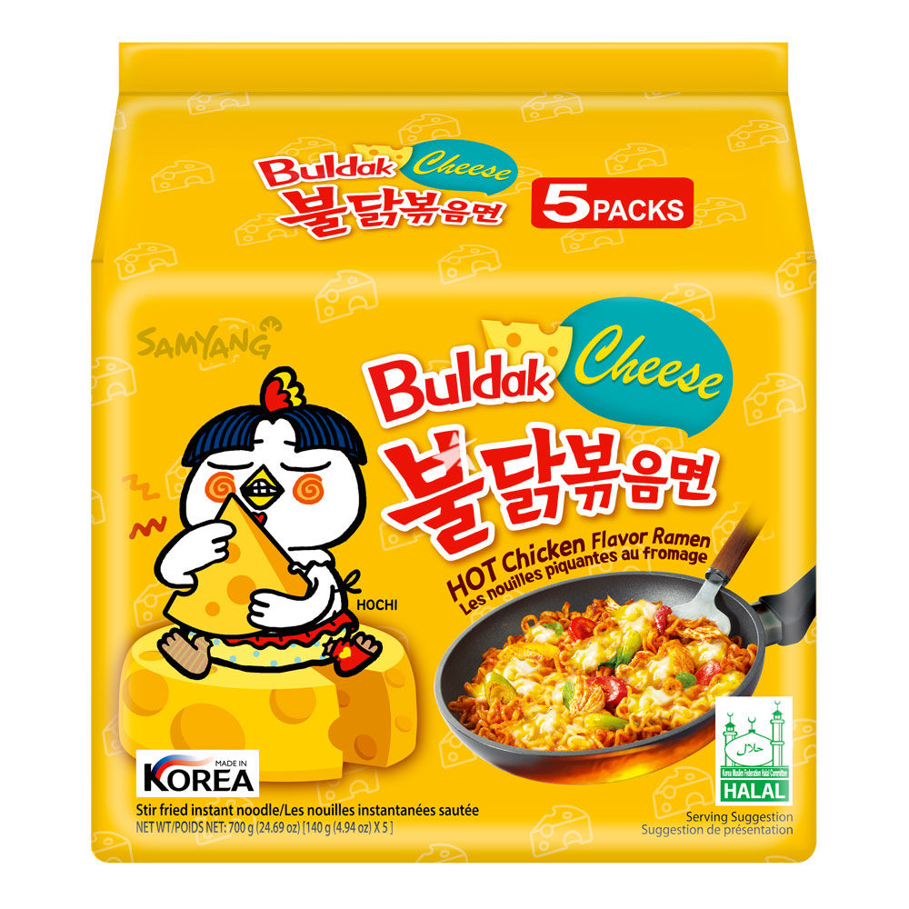 SamYang Buldak Cheese Hot Chicken Flavour Korean Noodles 5x140 grams