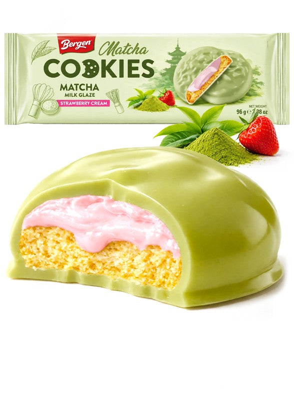 Bergen Matcha Glaze Strawberry Cream Cookies 128g