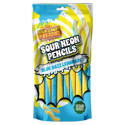 Candy Paradise Sour Neon Pencils Blue Razz Lemonade Vegan 130g