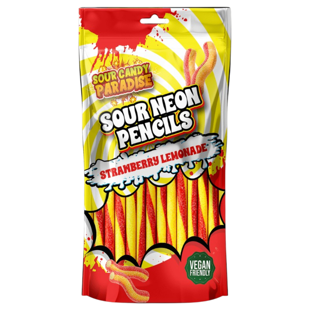 Candy Paradise Sour Neon Pencils Strawberry Lemonade Vegan 130g