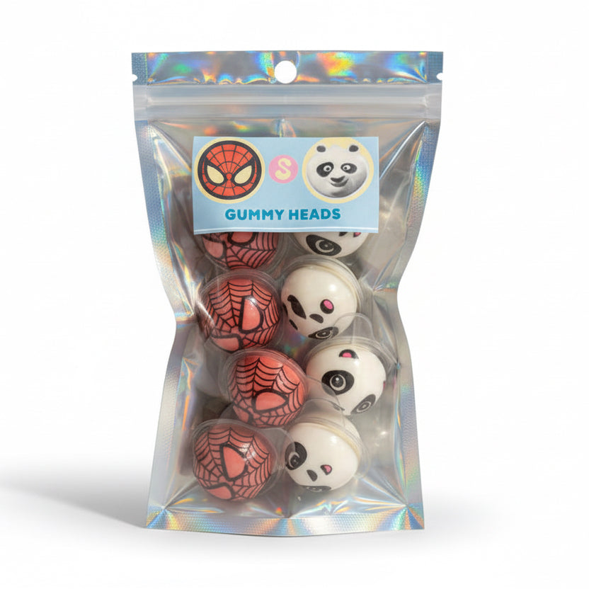 Gummy Heads Panda & Spider-Man Halal 8stk