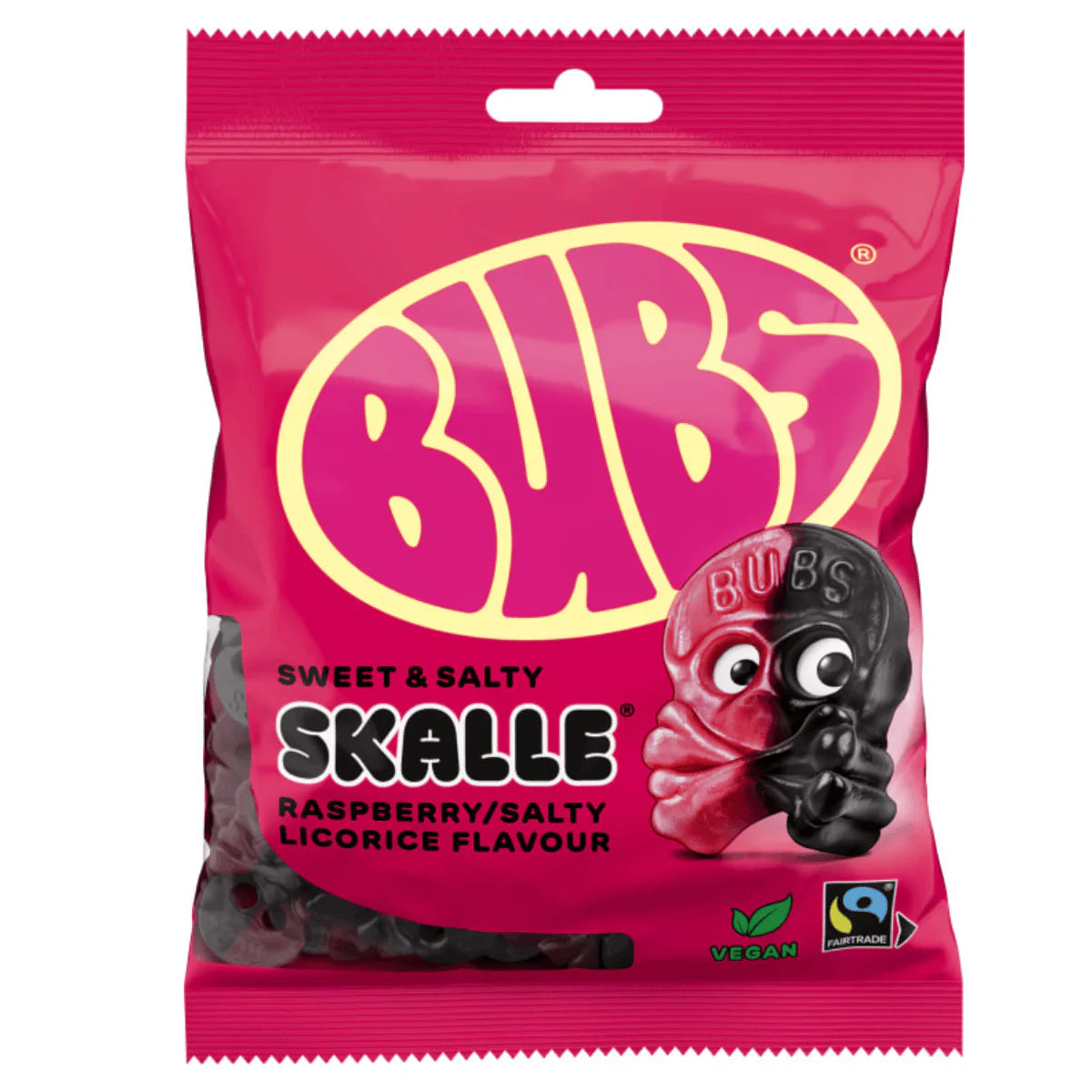 Bubs Bringebær og Lakris Skaller 90 g