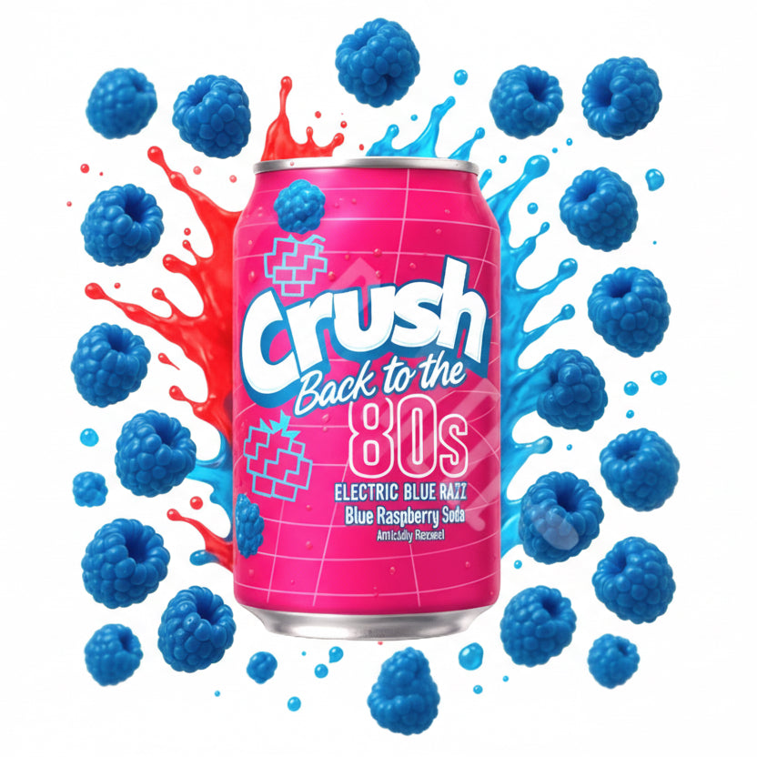 Crush Back to the 80s Electric Blue Razz Soda 355ml