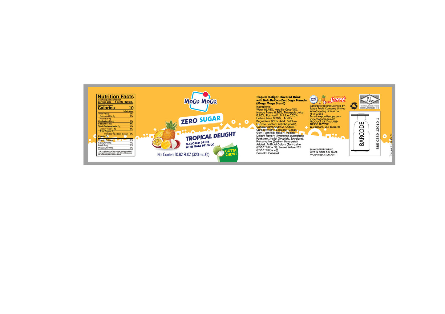 Mogu Mogu Zero Sugar Tropical Delight 320ml