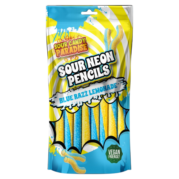 Candy Paradise Sour Neon Pencils Blue Razz Lemonade Vegan 130g